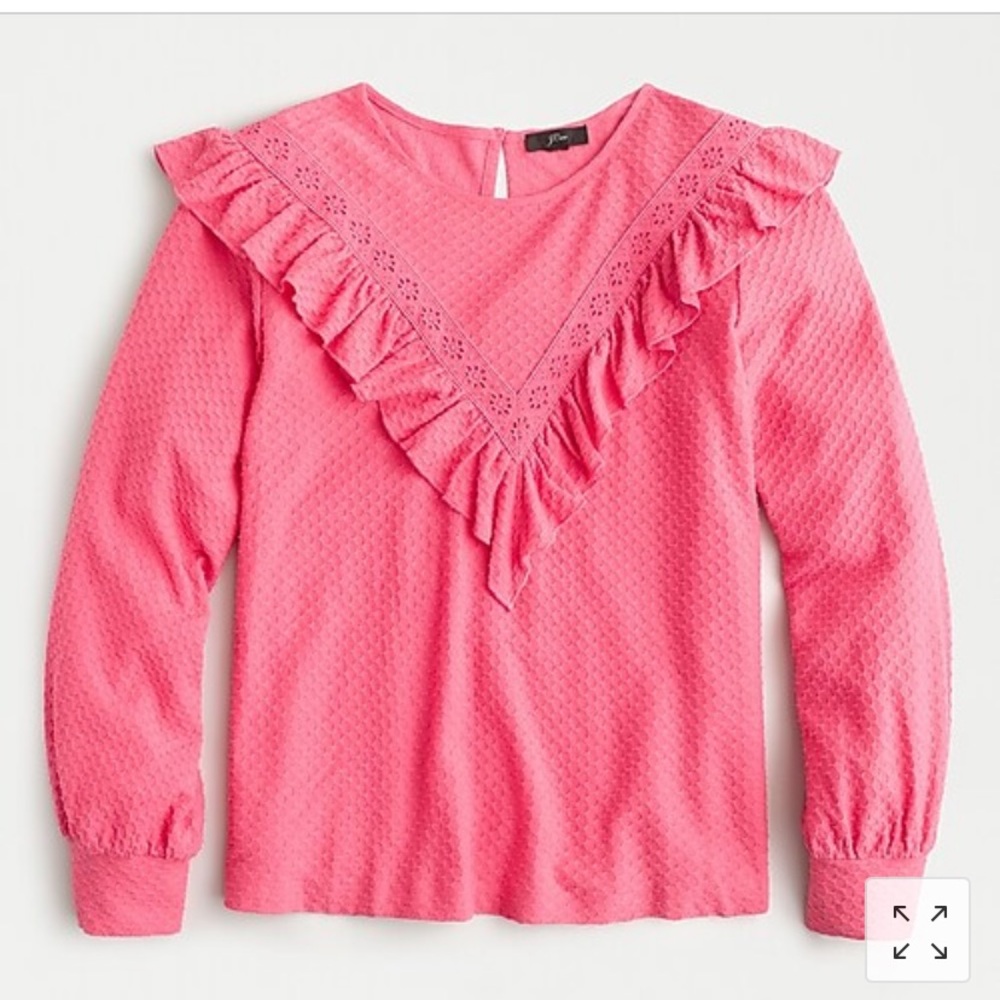 J Crew Ruffle-trim honeycomb-knit cotton top XS